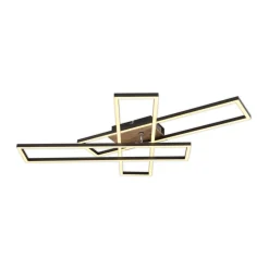 LED-loftlampe Dakari, længde 80 cm, sort/træ, 3 lyskilder.
