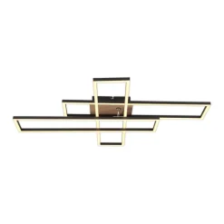 LED-loftlampe Dakari, længde 80 cm, sort/træ, 3 lyskilder.