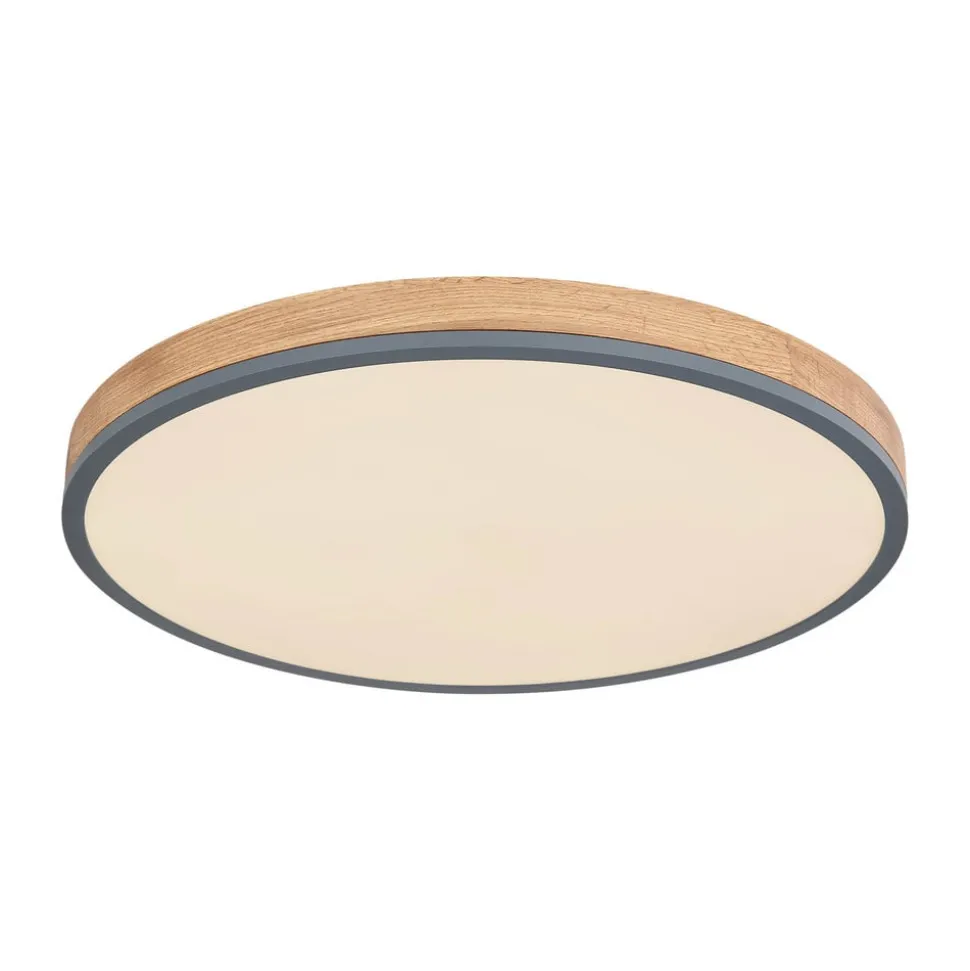 LED-loftlampe Doro, Ø 60 cm, mørk grafit/træ, træ, CCT