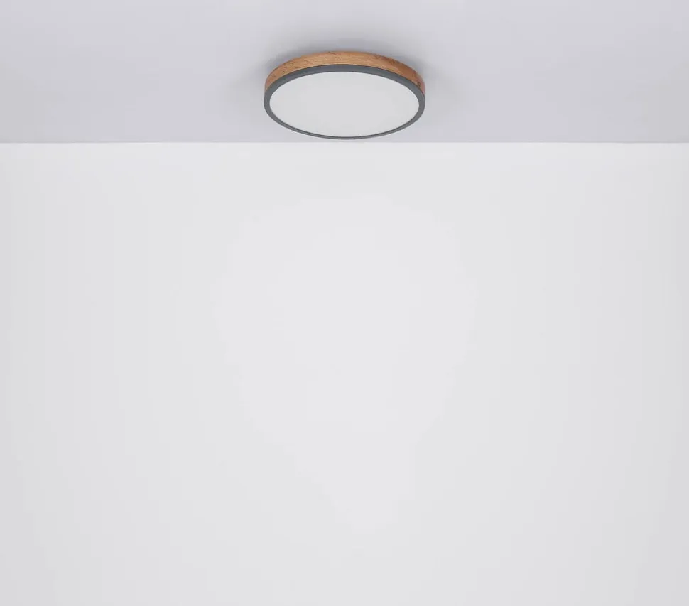 LED-loftlampe Doro, Ø 60 cm, mørk grafit/træ, træ, CCT