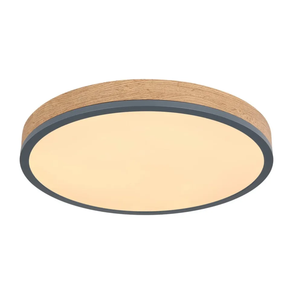 LED-loftlampe Doro, Ø 45 cm, mørk grafit/træ, træ, CCT