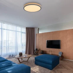 LED-loftlampe Doro, Ø 45 cm, mørk grafit/træ, træ, CCT