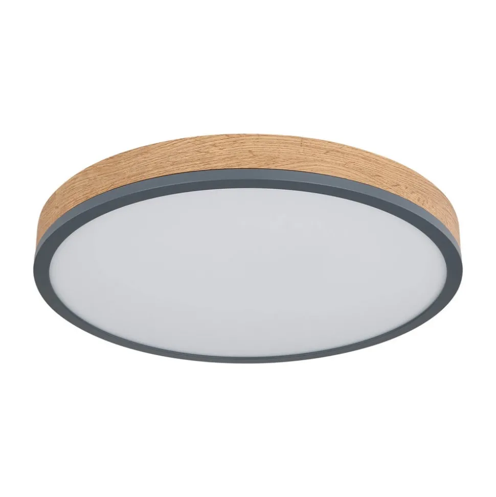 LED-loftlampe Doro, Ø 45 cm, mørk grafit/træ, træ, CCT