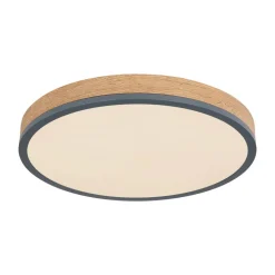 LED-loftlampe Doro, Ø 45 cm, mørk grafit/træ, træ, CCT