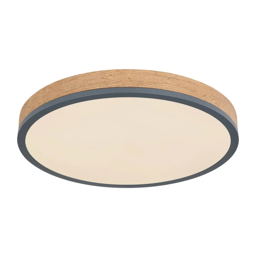 LED-loftlampe Doro, Ø 45 cm, mørk grafit/træ, træ, CCT