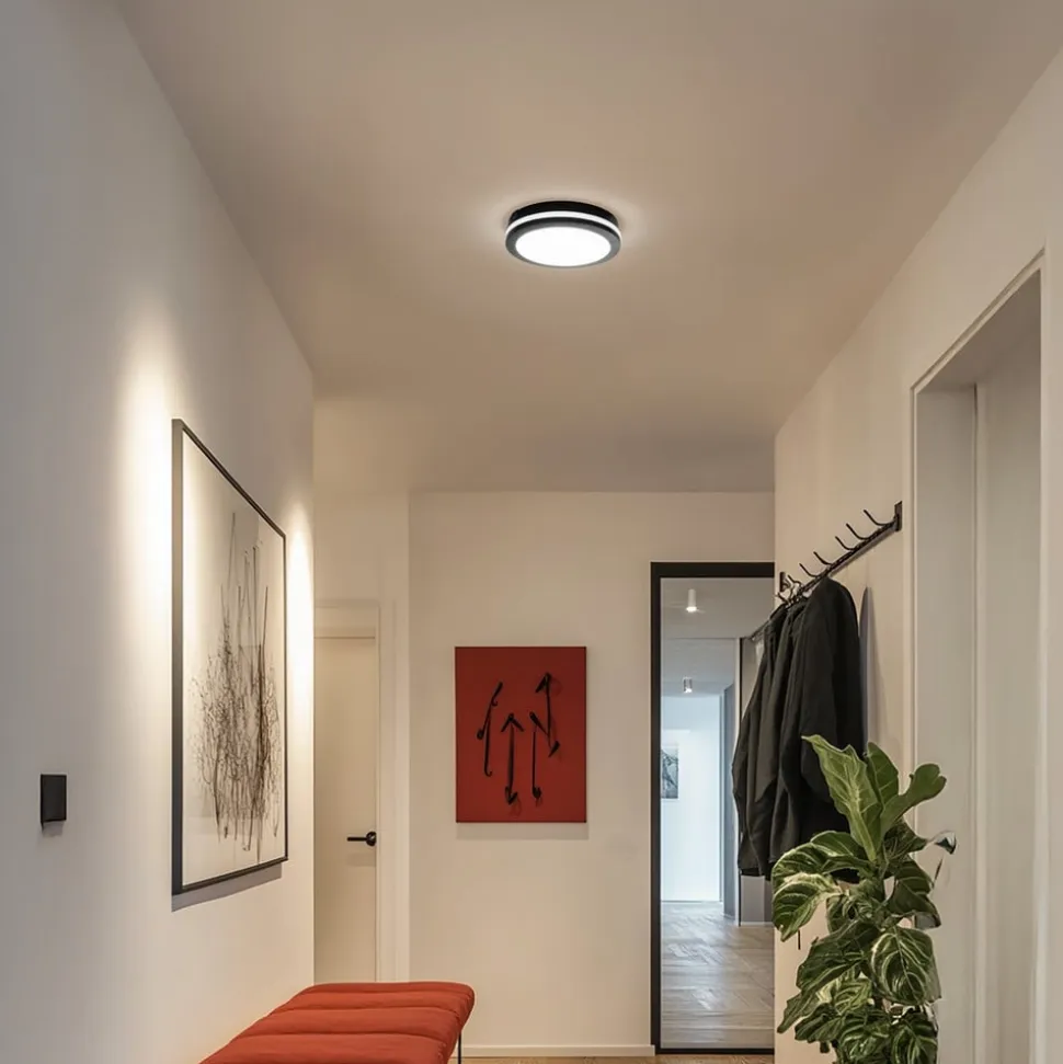 LED-loftlampe Marlon, Ø 22 cm, sort, plast, IP54