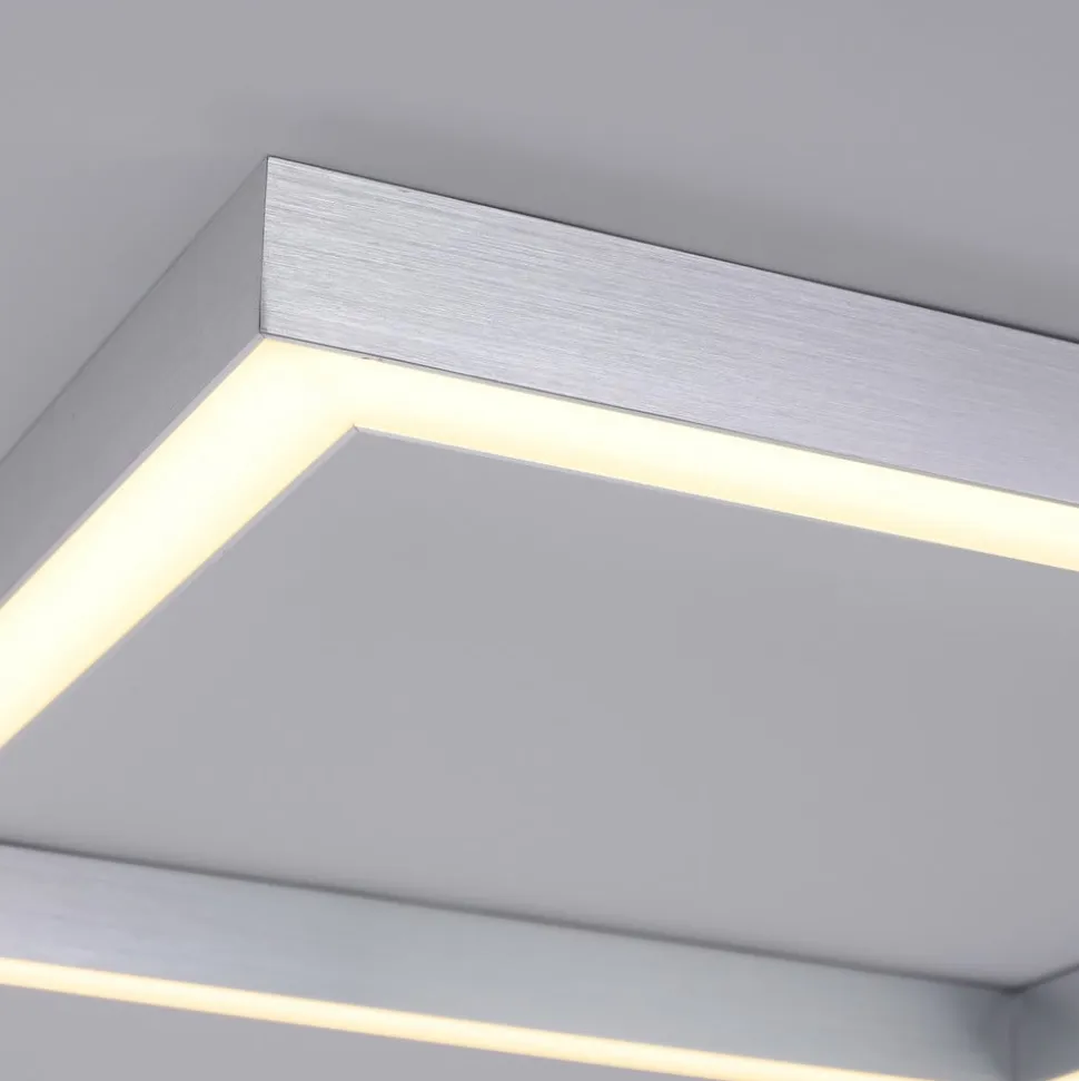 LED-loftlampe PURE Lines, 55 x 55 cm, sølv, CCT, fjernbetjening