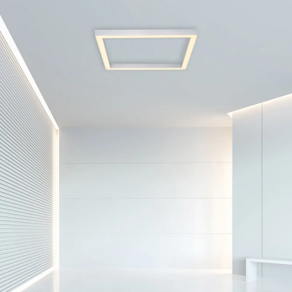 LED-loftlampe PURE Lines, 55 x 55 cm, sølv, CCT, fjernbetjening