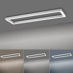 LED-loftlampe PURE Lines, 110 x 30 cm, sølv, CCT, fjernbetjening