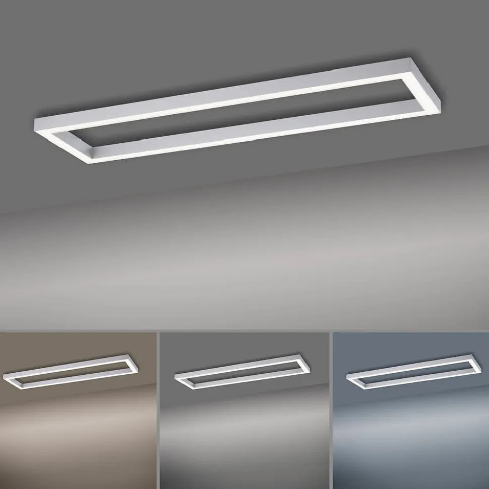 LED-loftlampe PURE Lines, 110 x 30 cm, sølv, CCT, fjernbetjening