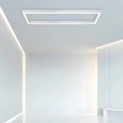 LED-loftlampe PURE Lines, 110 x 30 cm, sølv, CCT, fjernbetjening