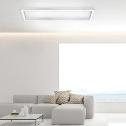 LED-loftlampe PURE Lines, 110 x 30 cm, sølv, CCT, fjernbetjening