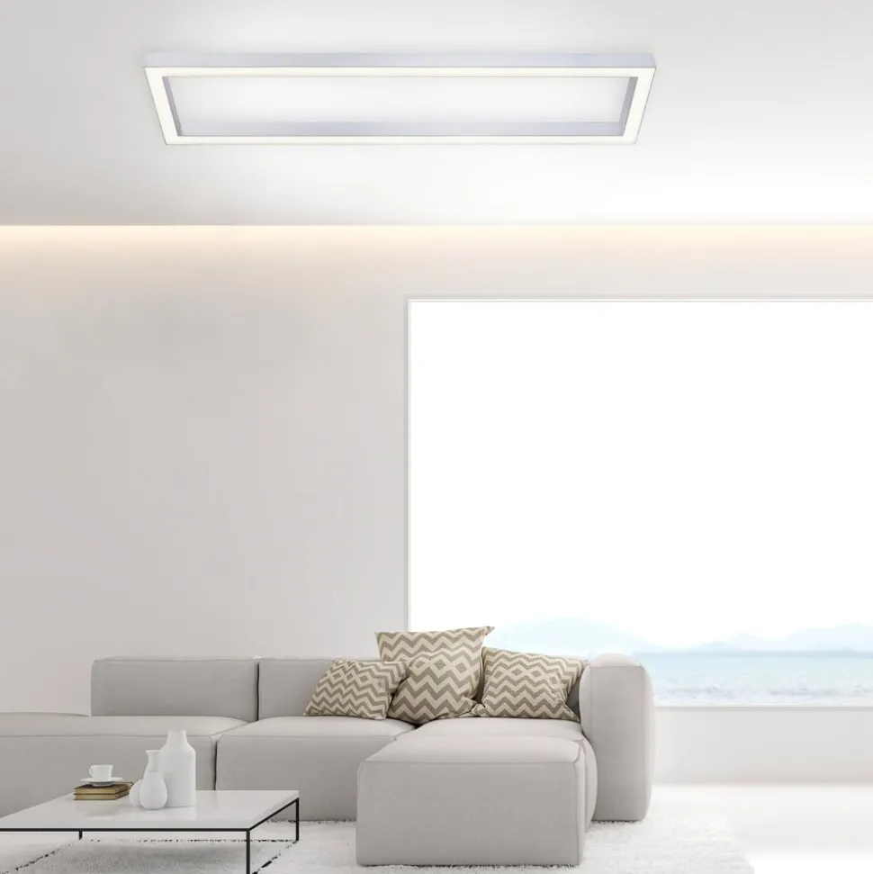 LED-loftlampe PURE Lines, 110 x 30 cm, sølv, CCT, fjernbetjening