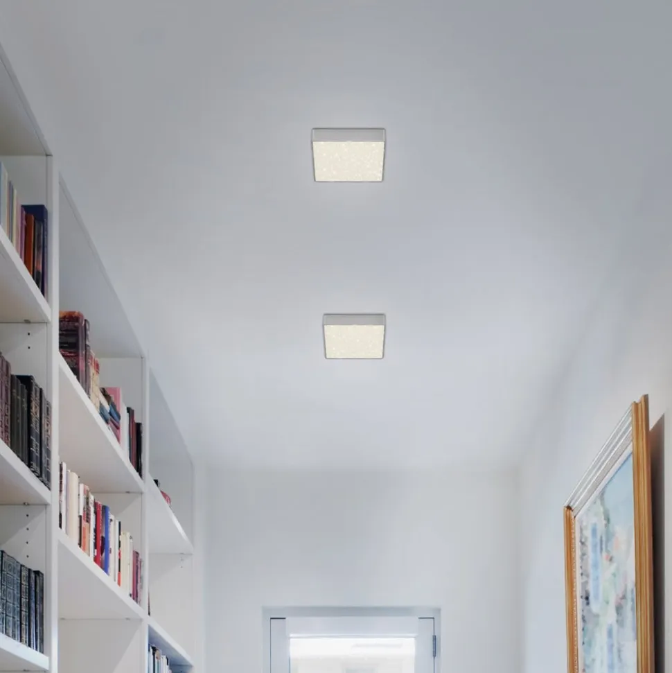 LED-loftslampe Flame Star, 15,7 x 15,7 cm sølv