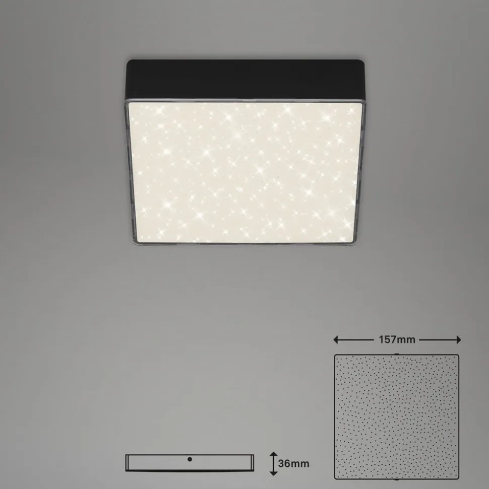 LED-loftslampe Flame Star, 15,7 x 15,7 cm sort