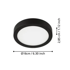 LED-loftslampe Fueva 5 IP44 3000K sort Ø16cm