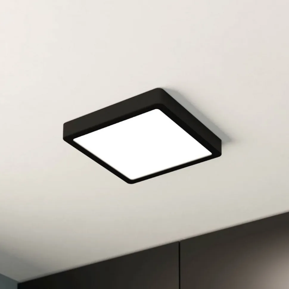 LED-loftslampe Fueva 5 IP44 3000K sort 21x21cm
