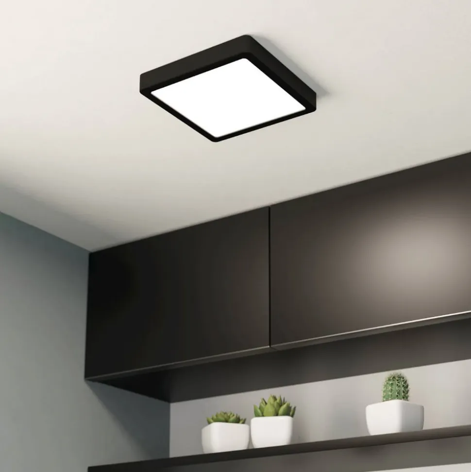 LED-loftslampe Fueva 5 IP44 3000K sort 21x21cm