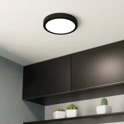 LED-loftslampe Fueva 5 IP44 3000K sort Ø21cm