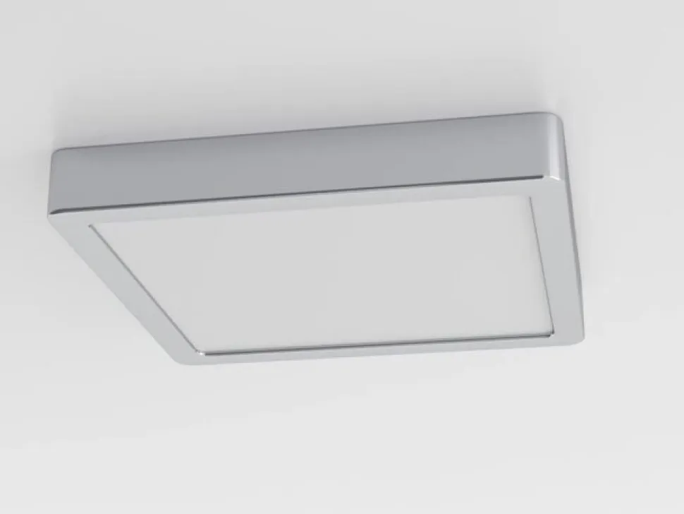 LED-loftslampe Fueva 5 IP44 3000K krom 21x21cm