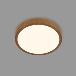 LED-loftslampe Runa Wood trælook 3.000 K Ø28cm