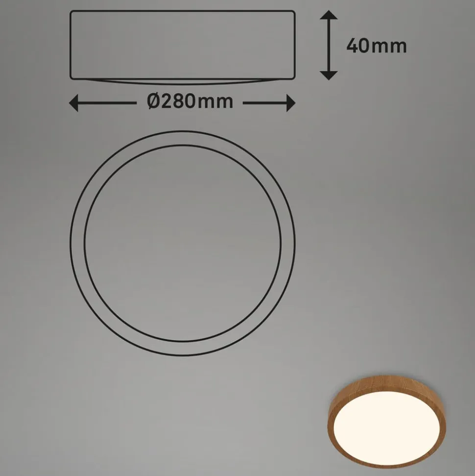 LED-loftslampe Runa Wood trælook 3.000 K Ø28cm