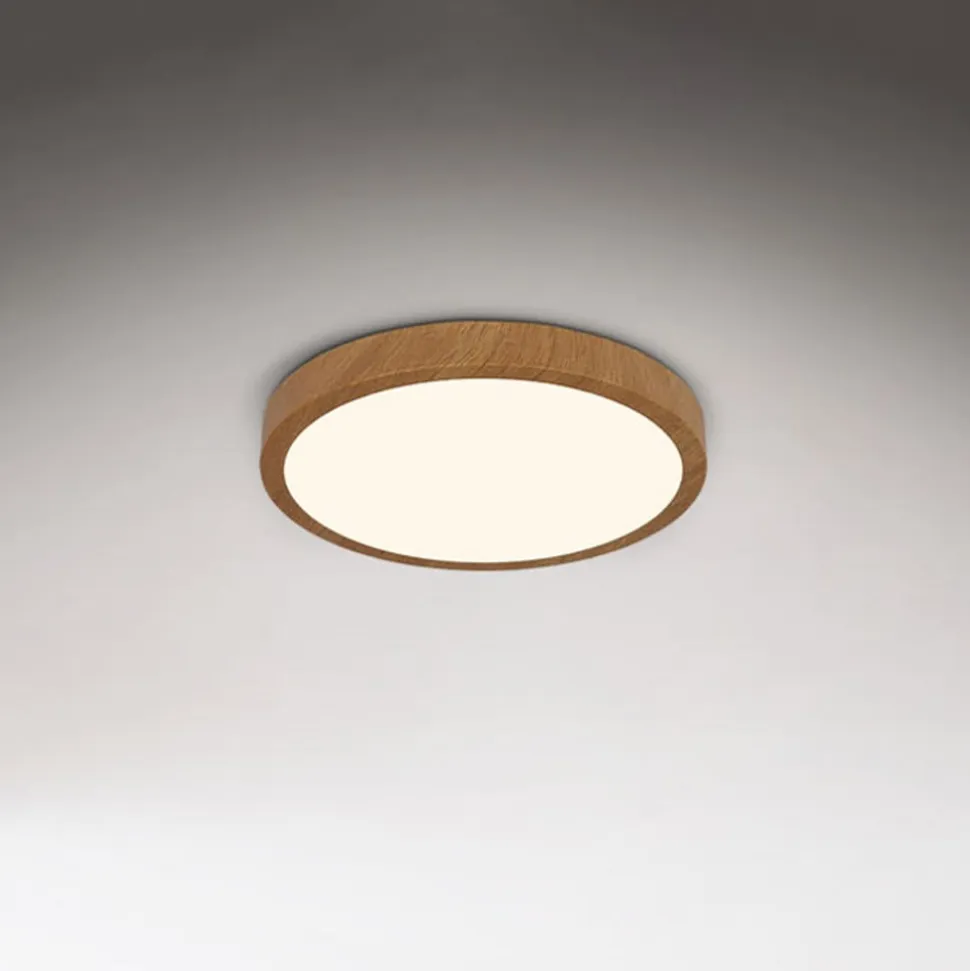 LED-loftslampe Runa Wood trælook 3.000 K Ø38cm