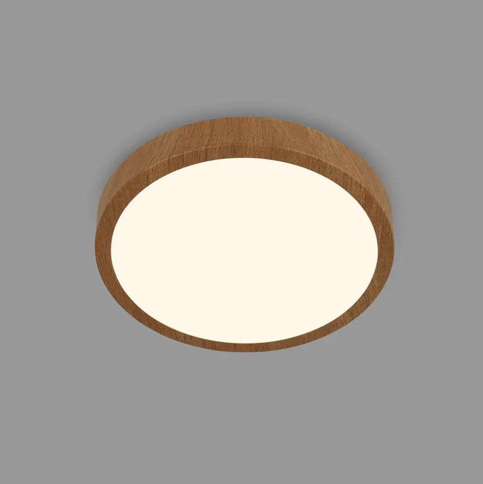 LED-loftslampe Runa Wood trælook 3.000 K Ø38cm