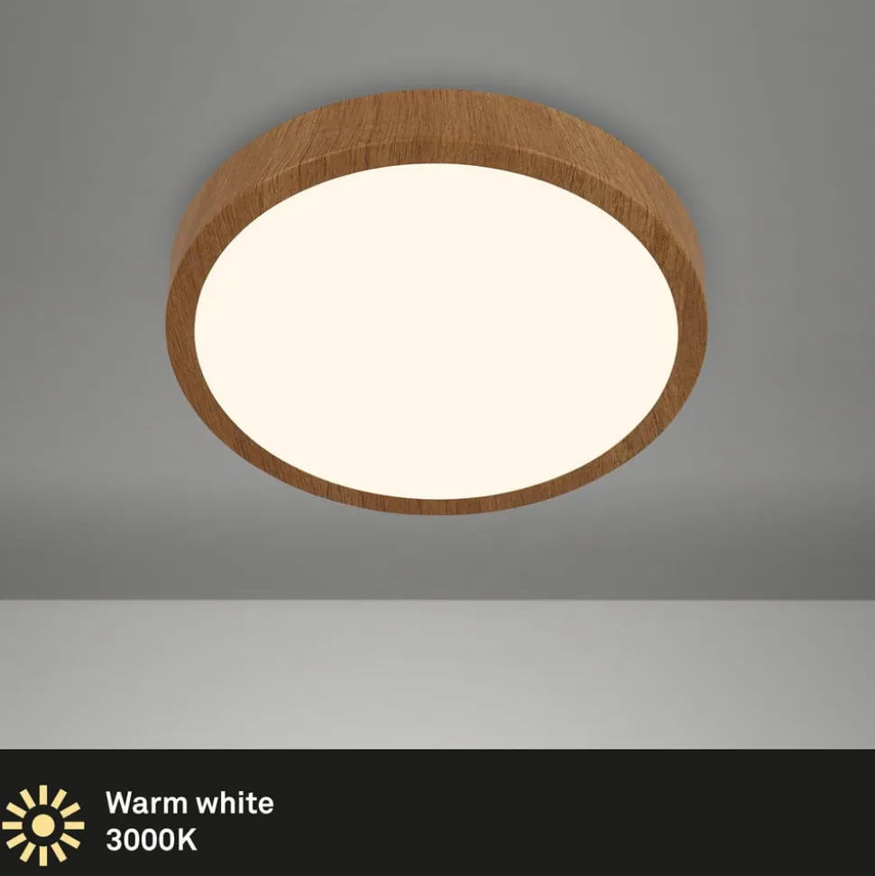 LED-loftslampe Runa Wood trælook 3.000 K Ø38cm