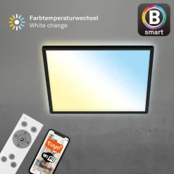 LED-loftslampe Slim smart sort dim CCT 42x42cm