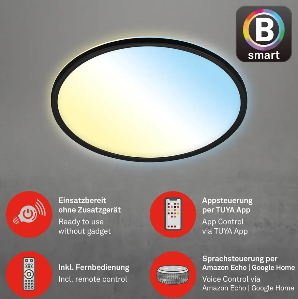 LED-loftslampe Slim smart sort dim CCT Ø 42 cm