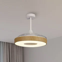 LED-loftventilator Coin Mini træ DC lydsvag Ø 91 cm CCT