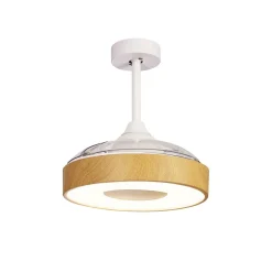 LED-loftventilator Coin Mini træ DC lydsvag Ø 91 cm CCT