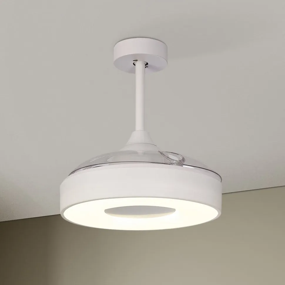 LED-loftventilator Coin Mini hvid DC lydsvag Ø 91 cm CCT
