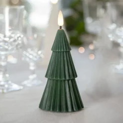 LED-lys Flamme Grany, grøn, 15 cm, ægte voks, batteridrevet