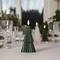 LED-lys Flamme Grany, grøn, 15 cm, ægte voks, batteridrevet