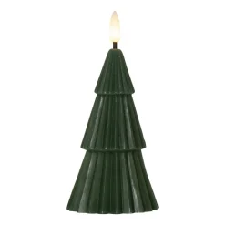 LED-lys Flamme Grany, grøn, 15 cm, ægte voks, batteridrevet