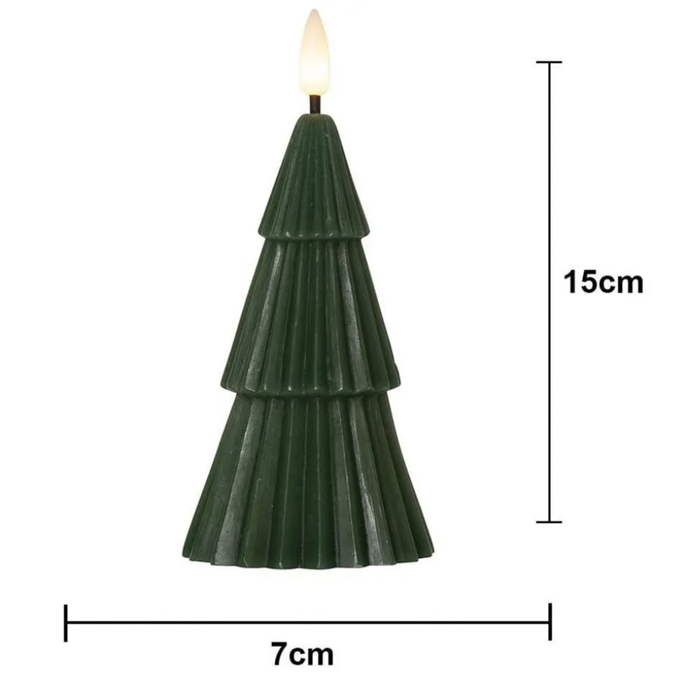 LED-lys Flamme Grany, grøn, 15 cm, ægte voks, batteridrevet