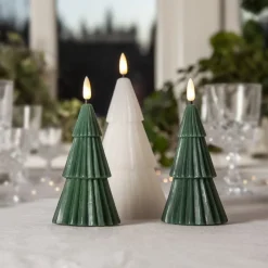LED-lys Flamme Grany, grøn, 15 cm, ægte voks, batteridrevet