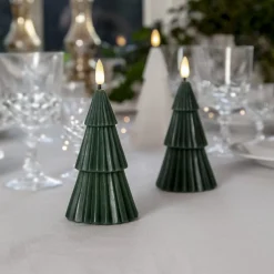 LED-lys Flamme Grany, grøn, 15 cm, ægte voks, batteridrevet