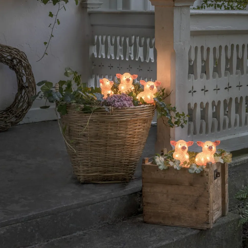 LED-lysfigur gris, sæt med 5 som en kæde, pink