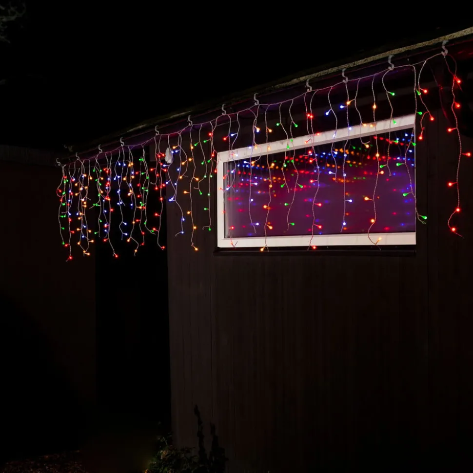LED-lysforhæng isregn, kulørte kugler, 200-flg.