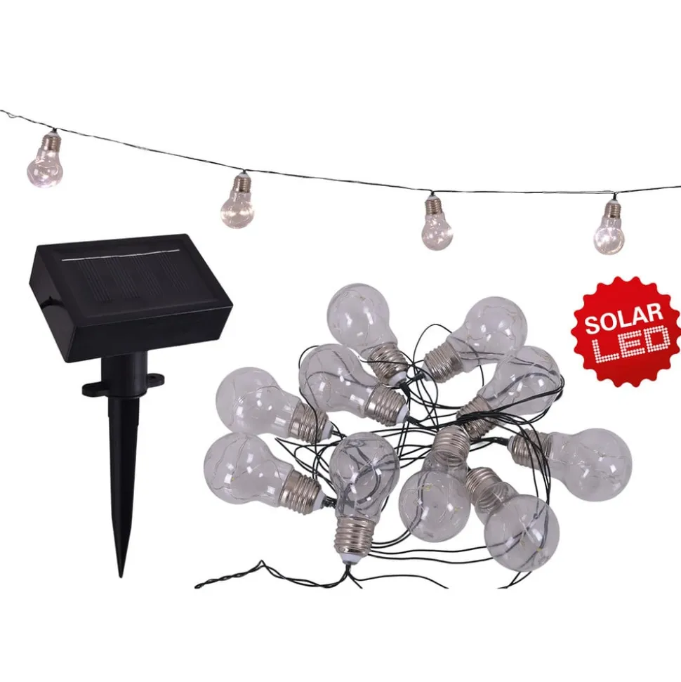 LED-lyskæde m. solcelle, glødepære, 10 lyskilder