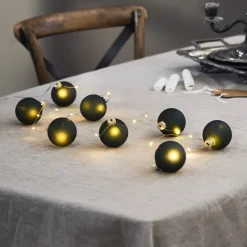 LED-lyskæder Bliss, mørkegrøn, glas, 8 lyskilder batteri