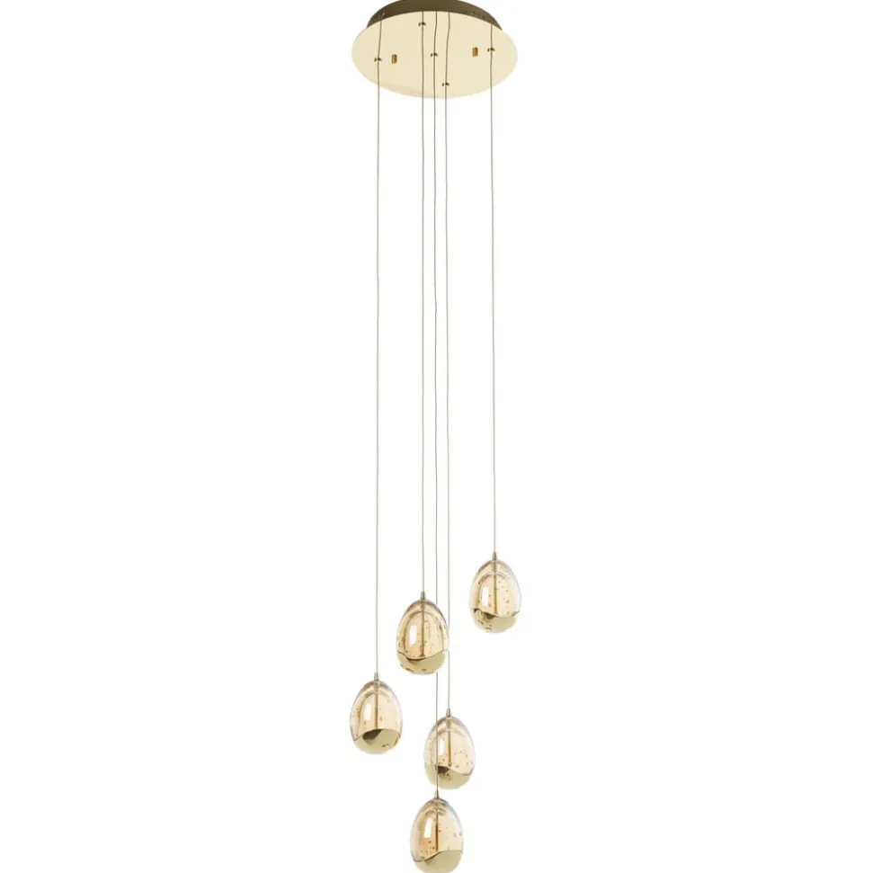 LED-pendel Rocio, 5-lys, rund, metal, glas, guld