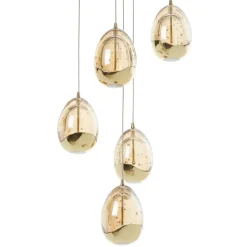 LED-pendel Rocio, 5-lys, rund, metal, glas, guld
