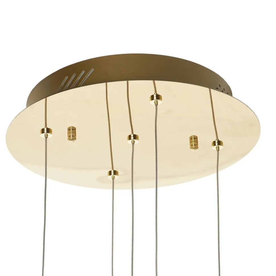 LED-pendel Rocio, 5-lys, rund, metal, glas, guld