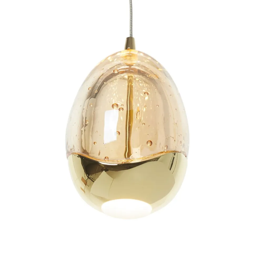 LED-pendel Rocio, 5-lys, rund, metal, glas, guld