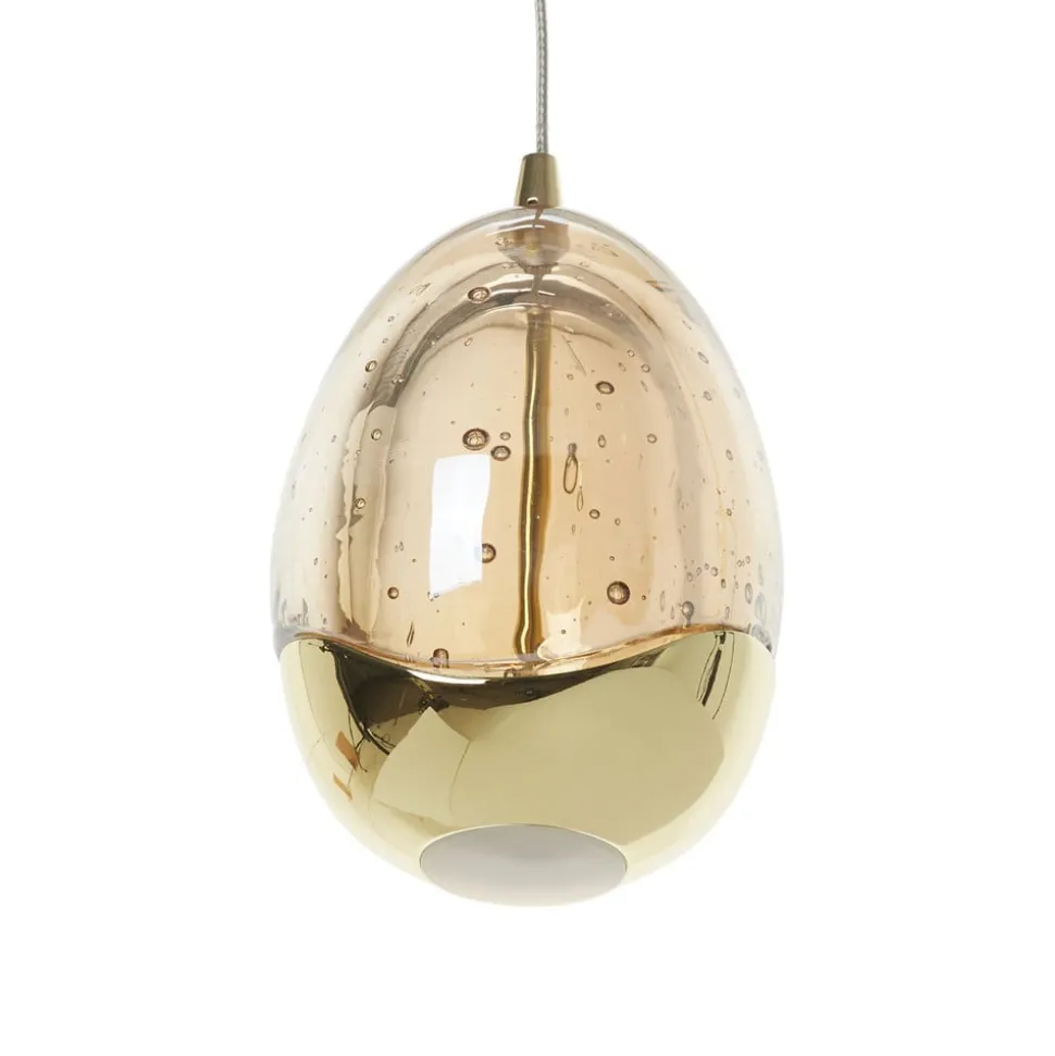 LED-pendel Rocio, 5-lys, rund, metal, glas, guld