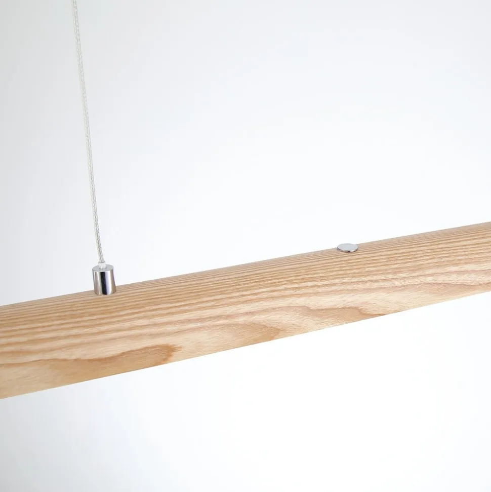 LED-pendellampe Kenzie, længde 60 cm, lysebrun, træ, CCT